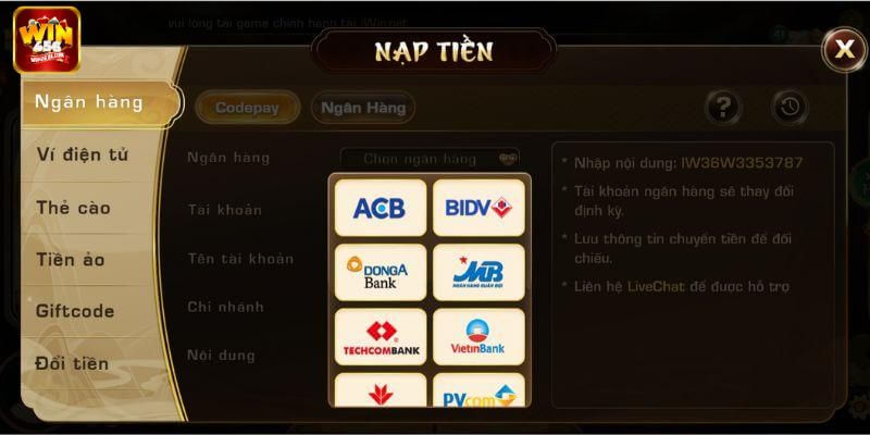 Chi tiết các bước nạp tiền vào tài khoản chơi Win456.